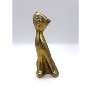 Vintage MCM Mid Century Brass Siamese Cat Mod Retro Figurine Decor 6.25" Tall